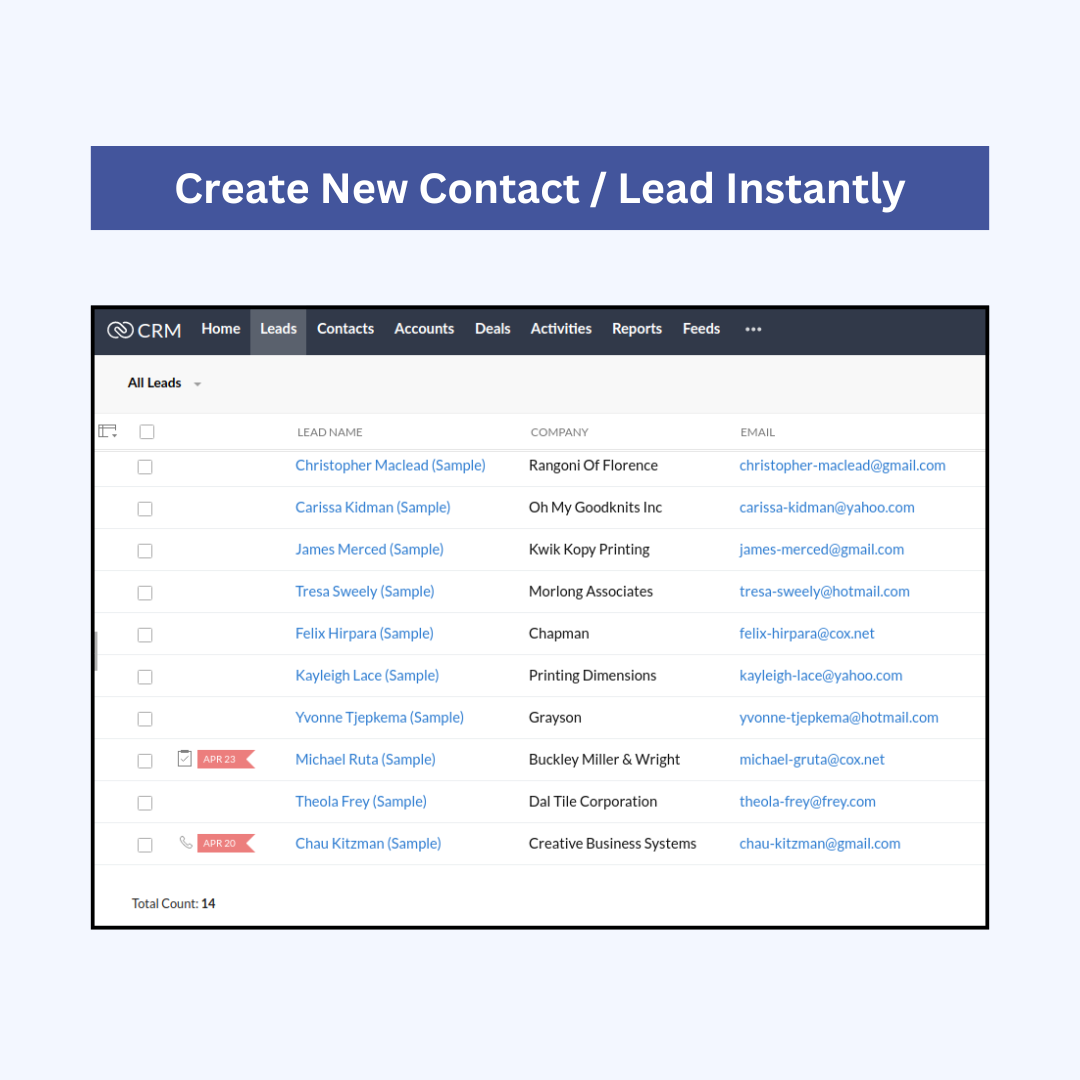 Zoho-Synapse Create New contact