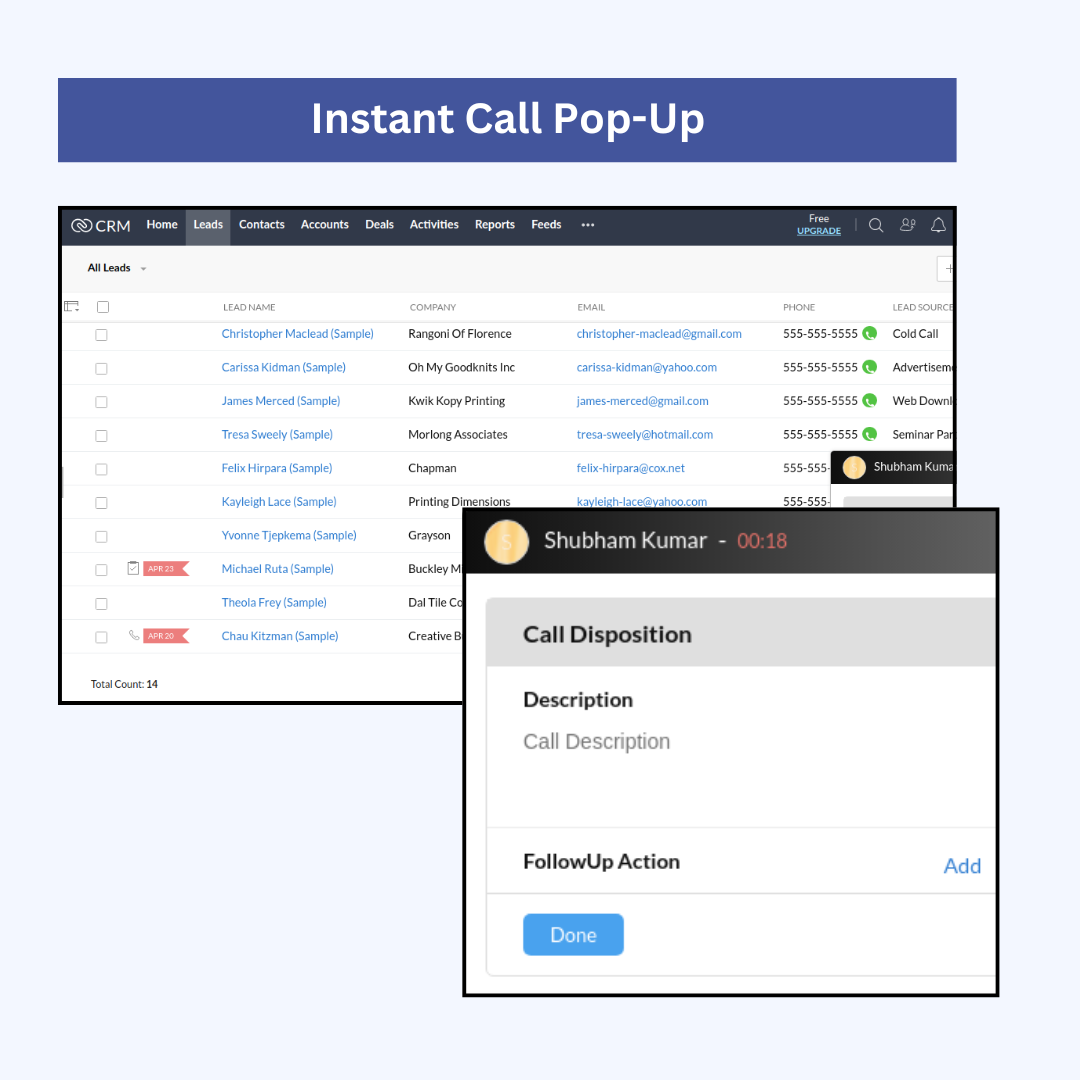 Zoho-Synapse Instant Call Popup